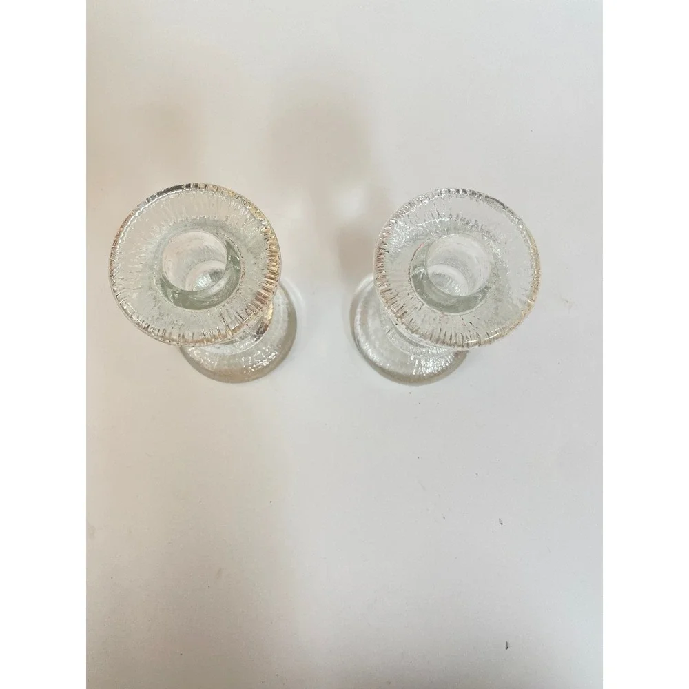 Timo Sarpaneva / Iittala Collection Ice‎ Glass Candlesticks Pair